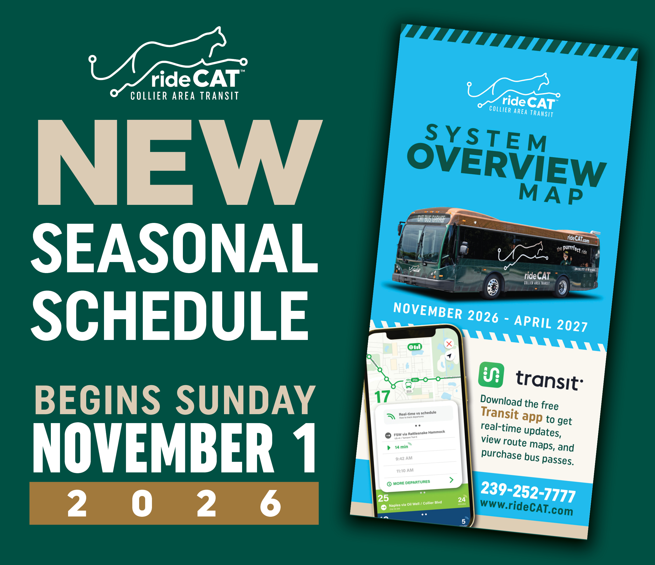 Seasonal Schedules Begin on Sunday November 1, 2026